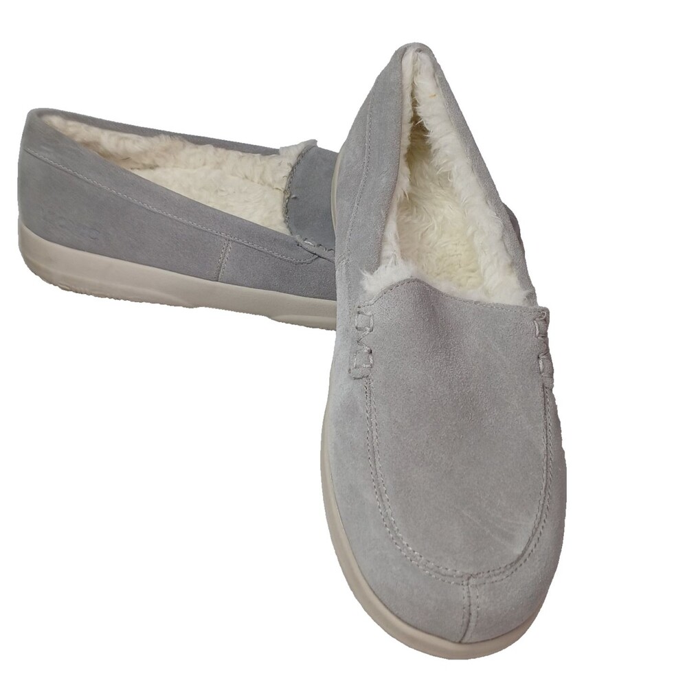 Vionic Lynex Gray Suede Slipper Loafers Size 8.5 Faux Fur Lining Orthotic